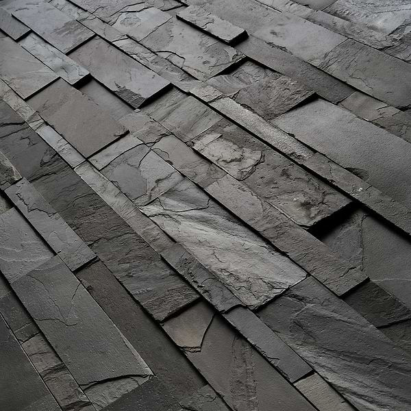 Tenerife Midnight Black 6x24 Splitface Slate Stacked Stone Tile