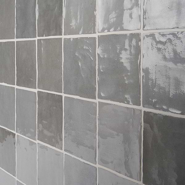 Portmore Gray 4x4 Glossy Ceramic Tile in Gray, View 3, open zoomed image