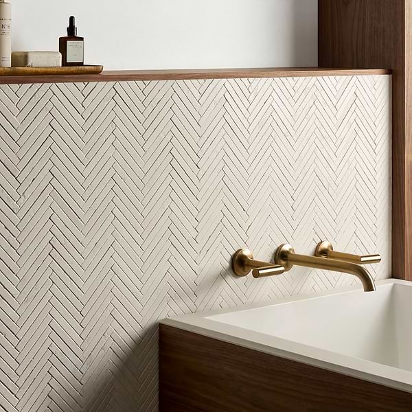 Bianco Perlino 1.5x4 Herringbone Brushed Marble Mosaic Tile