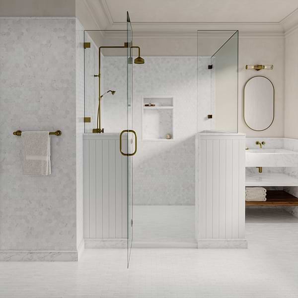 Bianco Carrara 2" Hexagon Polished Marble Mosaic Tile in White, View 3, open zoomed image