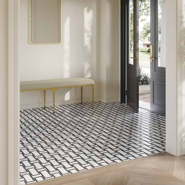 Esplanade Gray and Nero Marquina Polished Marble Mosaic Tile in Gray, White, Black, View 3, open zoomed image