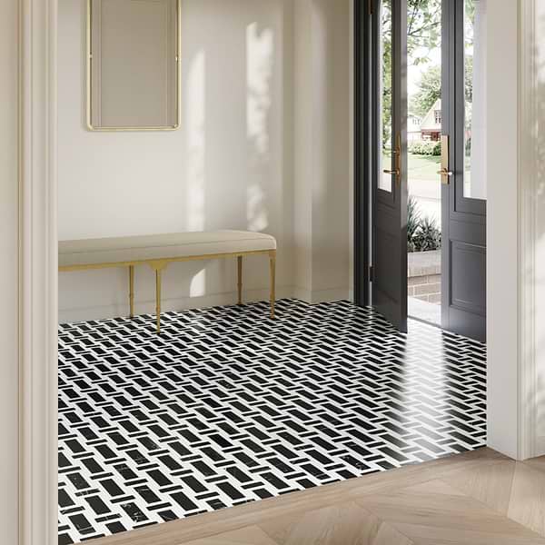 Esplanade Nero Marquina and Bianco Carrara Polished Marble Mosaic Tile