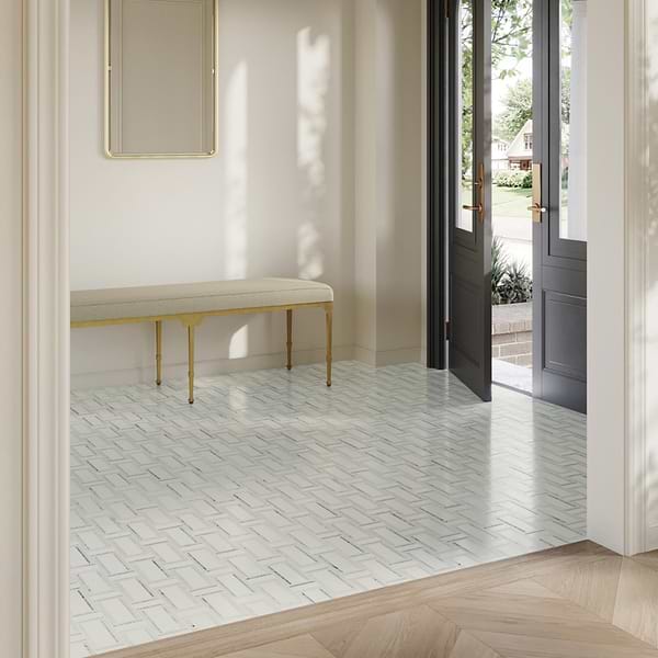 Esplanade Thassos and Blue Celeste Polished Marble Mosaic Tile