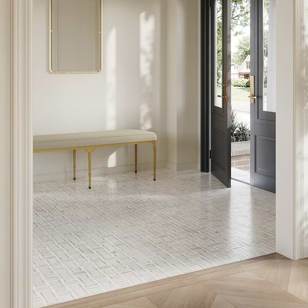 Esplanade Bianco Carrara and Thassos Polished Marble Mosaic Tile