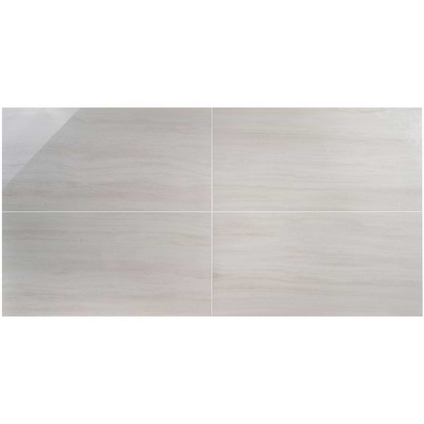 Nashville White 24x48 Travertine Look Polished Porcelain Tile
