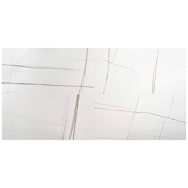 Minera Sahara Blanco White 24x48 Marble Look Polished Porcelain Tile