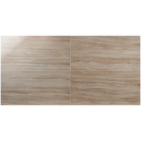 Nashville Beige 24x48 Travertine Look Polished Porcelain Tile