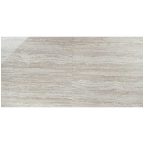 Nashville Gray 24x48 Travertine Look Polished Porcelain Tile
