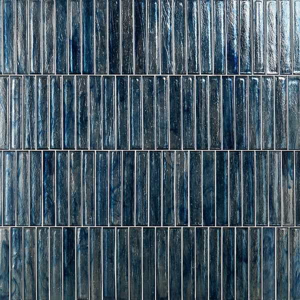 Komorebi Brick Jet Stream Blue 2x12 Polished Glass Subway Tile