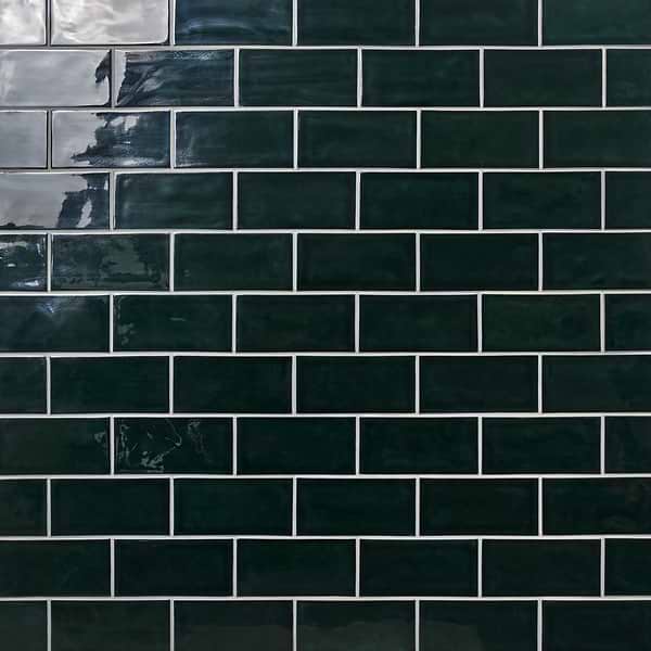 Nabi Subway Midnight Blue Green 4.5x9 Crackled Glossy Glass Tile