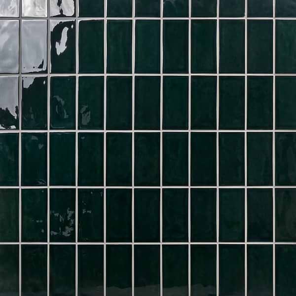 Nabi Subway Midnight Blue Green 4.5x9 Crackled Glossy Glass Tile