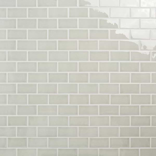 Nabi Subway Tundra Gray 3x6 Crackled Glossy Glass Tile