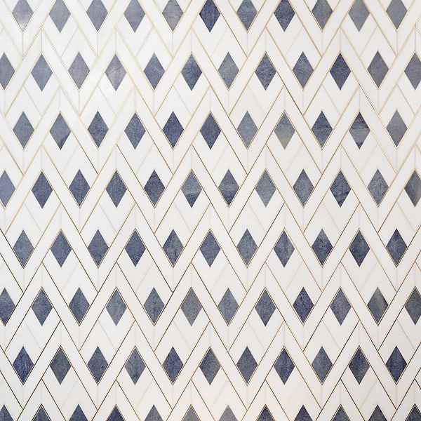 Zeta Azul Blue Polished Marble and Brass Waterjet Mosaic Tile
