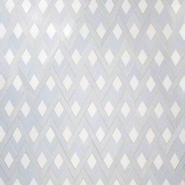 Zeta Celeste Blue Polished Marble and Brass Watejet Mosaic Tile