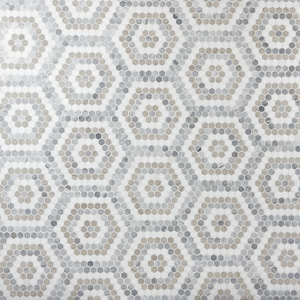 Juno Honeycomb Beige and Gray 1" Hexagon Polished Marble Mosaic Tile