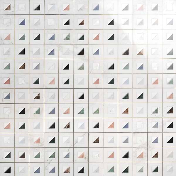 Adaya Multicolor 4x4 Polished Marble- Pearl and Brass Mosaic Tile
