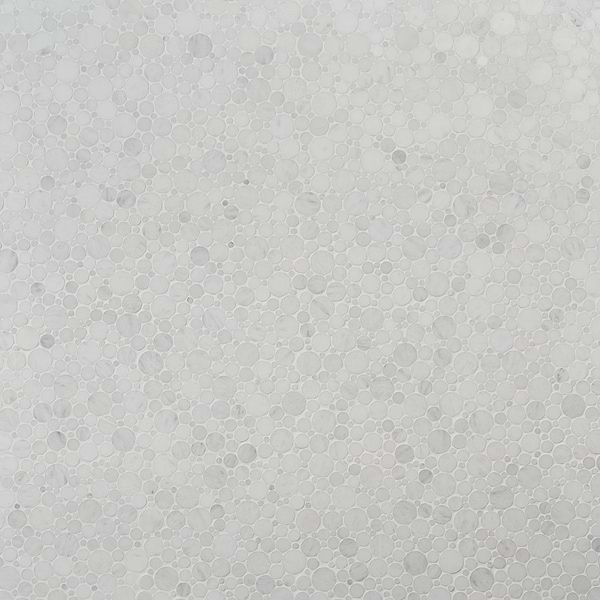 Kinetic White Asian Statuary Small Circles Honed Marble Mosaic Tile