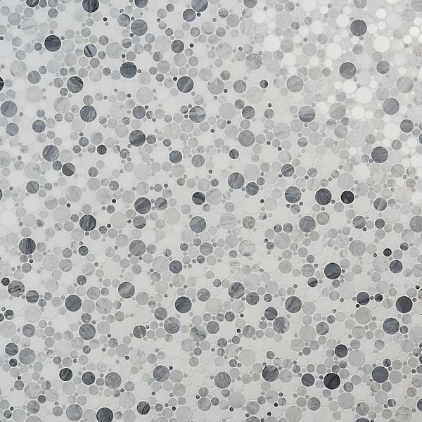 Kinetic Fog White Small Circles Polished Marble Mosaic Tile