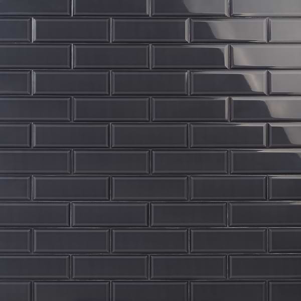 Rise Charcoal Gray 4x12 Beveled Glossy Ceramic Subway Tile