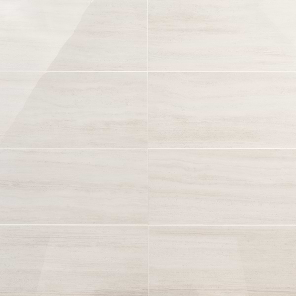 Nashville White 12x24 Travertine Look Polished Porcelain Tile