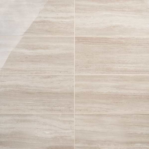 Nashville Taupe Beige 12x24 Travertine Look Polished Porcelain Tile