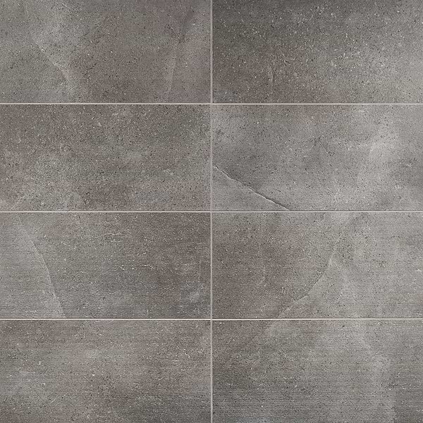 New Rock Fossil Dark Gray 12x24 Chiseled Limestone Look Matte Porcelain Tile 