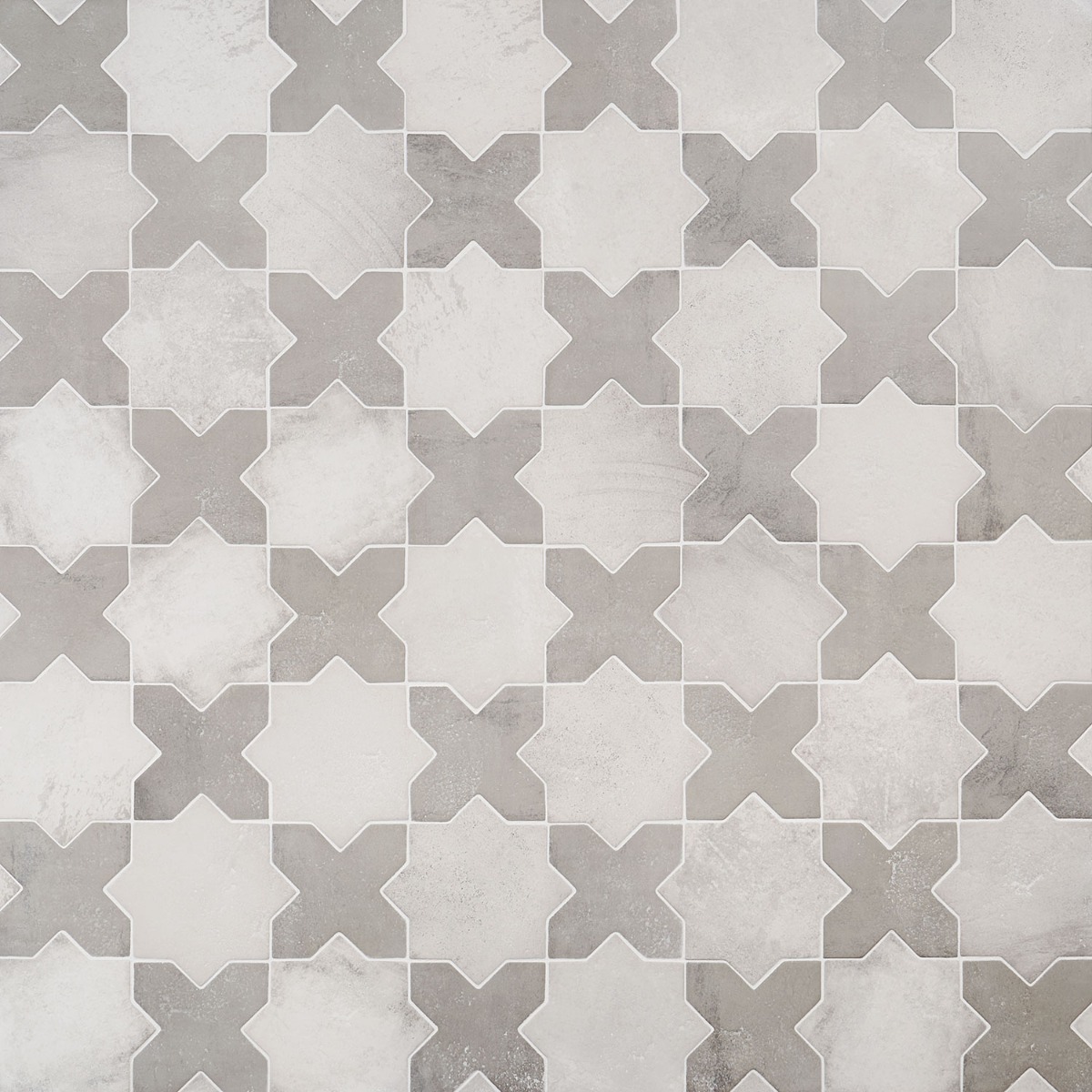 Parma White Matte Star and Dove Gray Matte Cross 6" Terracotta Look Porcelain Tile