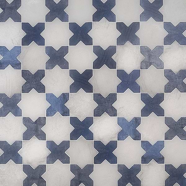 Parma White Matte Star and Denim Blue Matte Cross 6" Terracotta Look Porcelain Tile