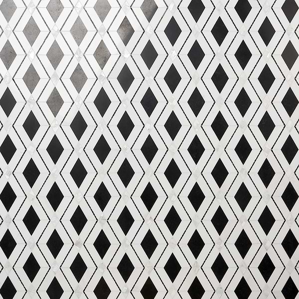 Diana Nero Black & White Polished Marble and Pearl Mosaic Tile