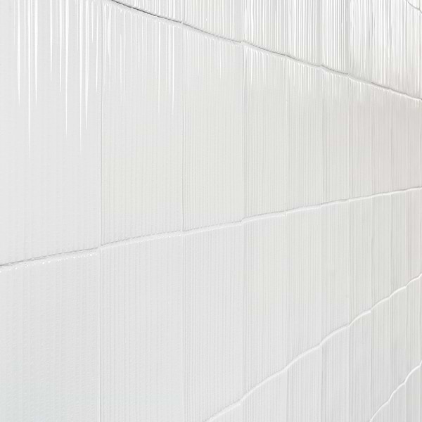 Nabi Subway Glacier White 4.5x9 Fluted Ridged Crackled Glossy Glass Tile