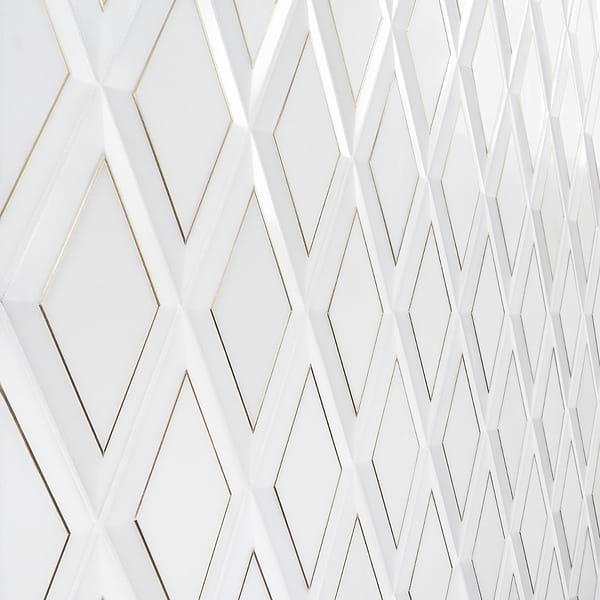 Basque White Jade Brass Inlay 6x12 Beveled Polished Marble Tile