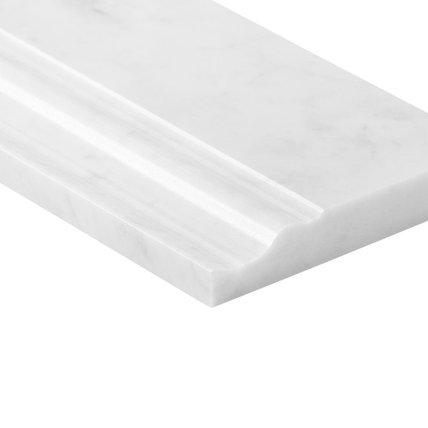 Bianco Carrara 5x12 Polished Marble Base Molding in White, View 4, open zoomed image