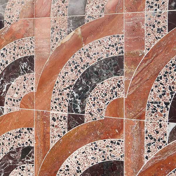 Elizabeth Sutton Arc Vertical Fish Scale Canyon Terracotta 12x12 Honed Marble and Terrazzo Mosaic Tile