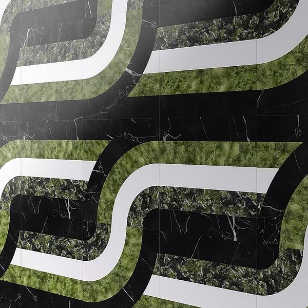 Elizabeth Sutton Arc Interlock Soul Green & Black 12x12 Polished Marble Mosaic Tile
