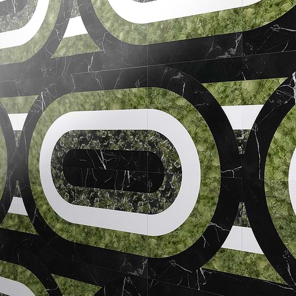 Elizabeth Sutton Arc Oval Soul Green & Black 12x12 Polished Marble Mosaic Tile