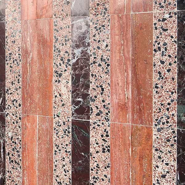 Elizabeth Sutton Arc Linear Canyon Terracotta 12x12 Honed Marble and Terrazzo Mosaic Tile