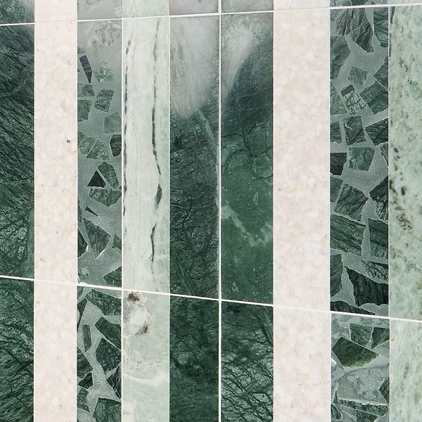 Elizabeth Sutton Arc Linear Forest Green 12x12 Honed Marble and Terrazzo Mosaic Tile