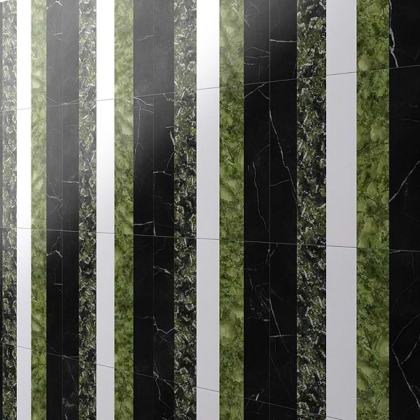 Elizabeth Sutton Arc Linear Soul Green & Black 12x12 Polished Marble Mosaic Tile
