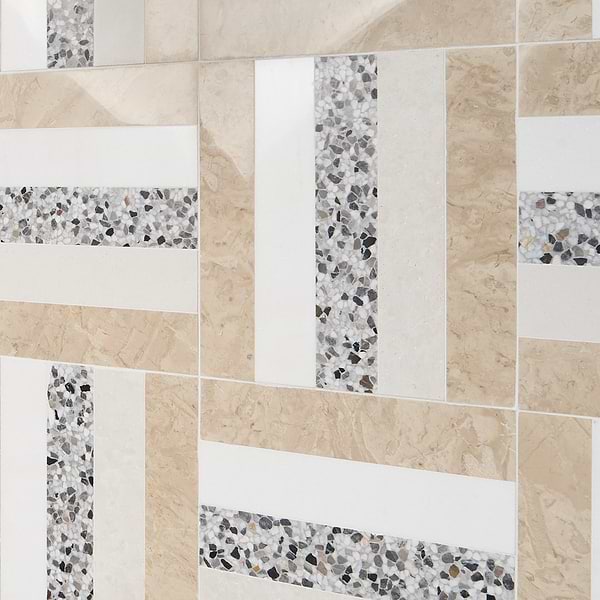 Elizabeth Sutton Arc Weave Desert Beige 12x12 Honed Marble and Terrazzo Mosaic Tile