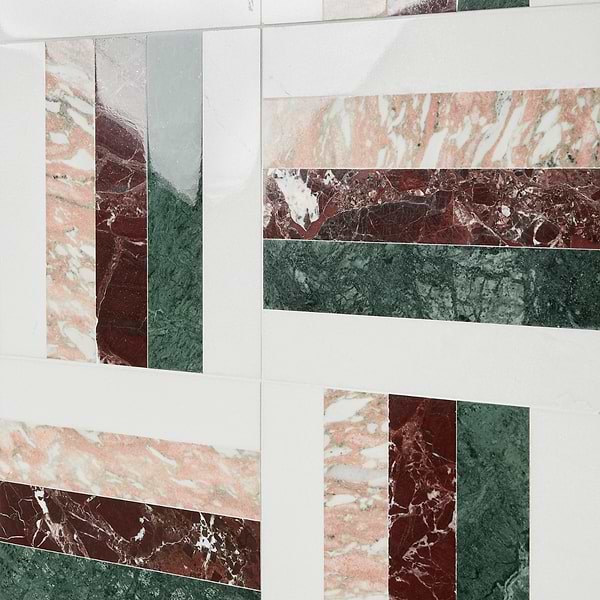 Elizabeth Sutton Arc Weave Passion Multicolor 12x12 Polished Marble Mosaic Tile
