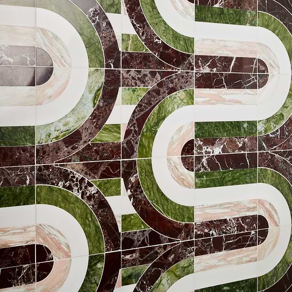 Elizabeth Sutton Arc Wave Rainbow Multicolor 12x12 Polished Marble Mosaic Tile
