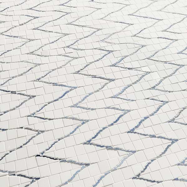 Ikara Thassos Polished Waterjet Marble Mosaic Tile in White, Blue, View 4, open zoomed image