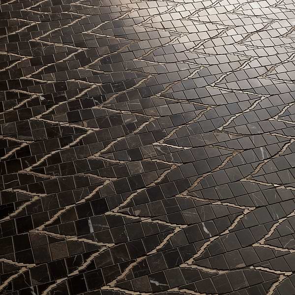Ikara Saint Laurent Honed Waterjet Marble Mosaic Tile in Brown, Beige, View 4, open zoomed image