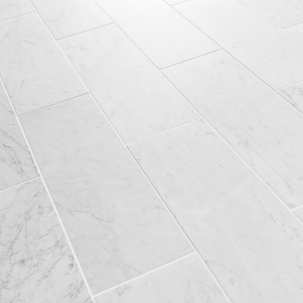 Bianco Carrara 6x18 Honed Marble Tile - Sample in White, View 4, open zoomed image