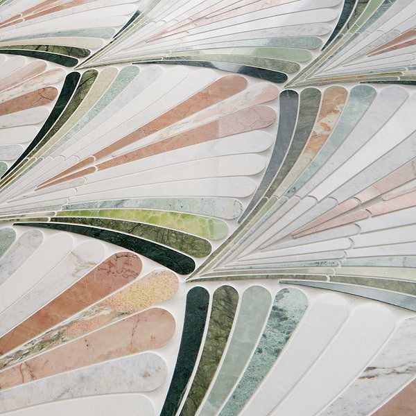 Fierra Flamingo Multicolor 11x24 Fan Polished Waterjet Marble Mosaic Tile