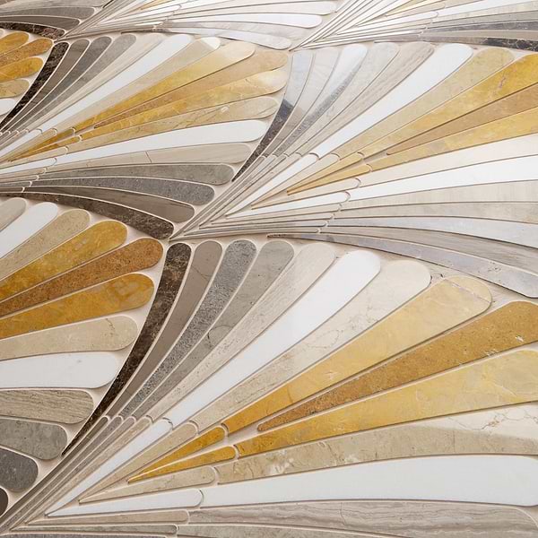 Fierra Goldfinch Multicolor 11x24 Fan Polished Waterjet Marble Mosaic Tile