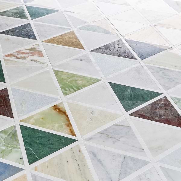 Valerie Multicolor 6" Triangle Polished Marble Mosaic Tile in Multicolor, View 4, open zoomed image