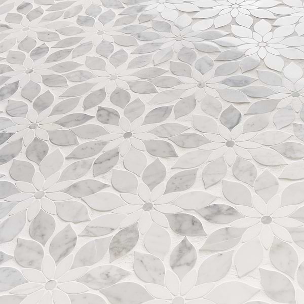 Wildflower Thassos and Bianco Carrara Marble Polished Mosaic Tile