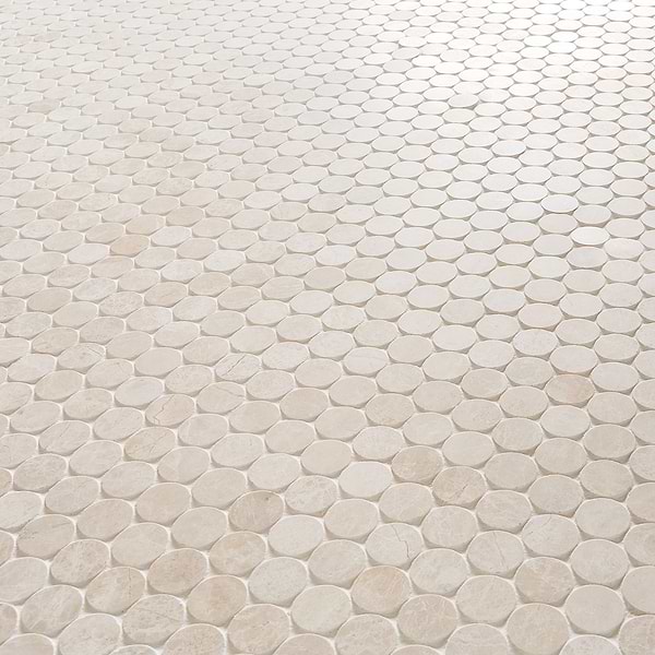 Cream Misto Beige 1" Penny Round Honed Marble Mosaic Tile
