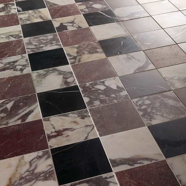 Calacatta Viola Premium and Red Bordeaux and Black 4x4 Honed Marble Checkerboard Mosaic Tile